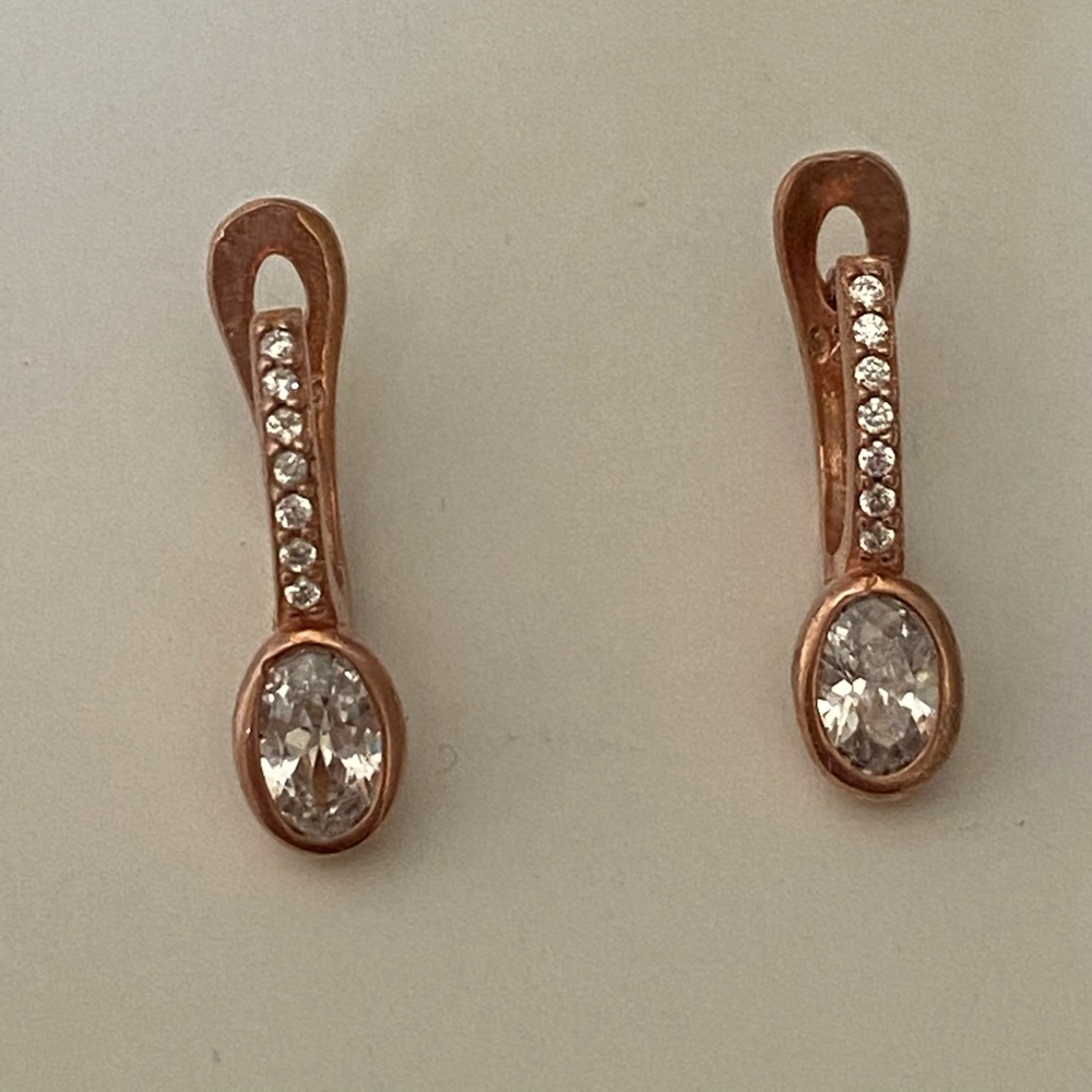 925 Silver cz hoop earrings 14k rose gold plated - Picture 4 of 5